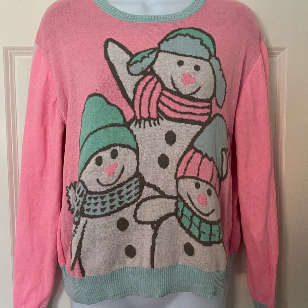 Pink Snowman Trio Sweater. Pre-owned Condition.